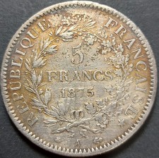 FRANCE 5 FRANCS 1875 A KM#820 F++ HERCULE 3rd REPUBLIC 1870 - 1940 Silver 25g