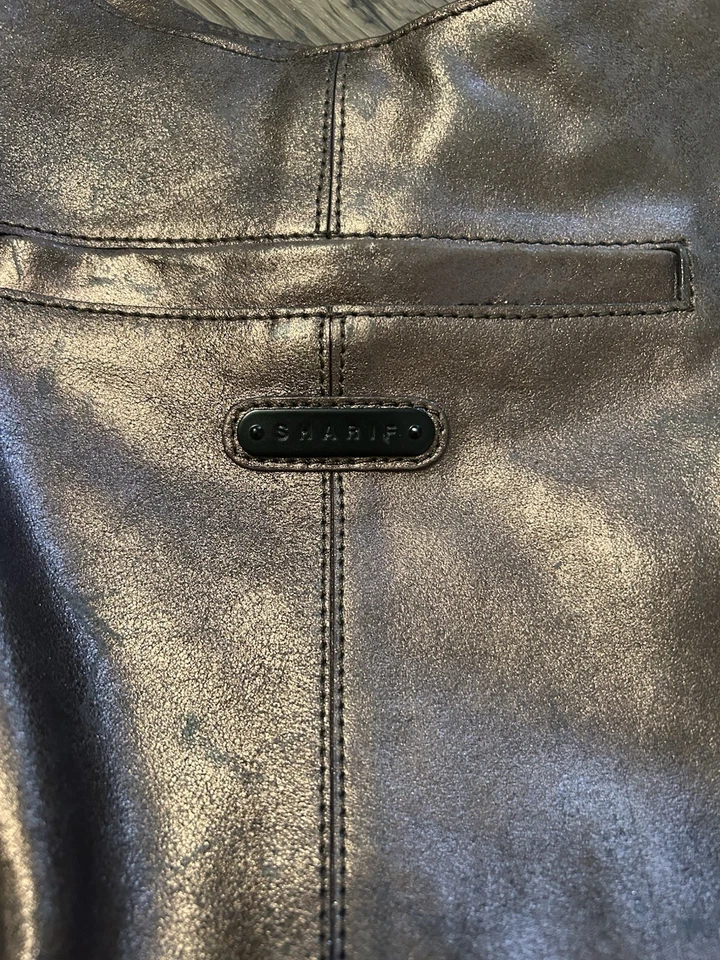 Sharif metallic Leather hobo bag  16” x 13” x 4” 12” drop  Made in New York - Image 2 of 4