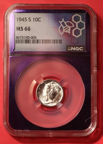 1945 S Mercury Dime - Purple NGC MS 66