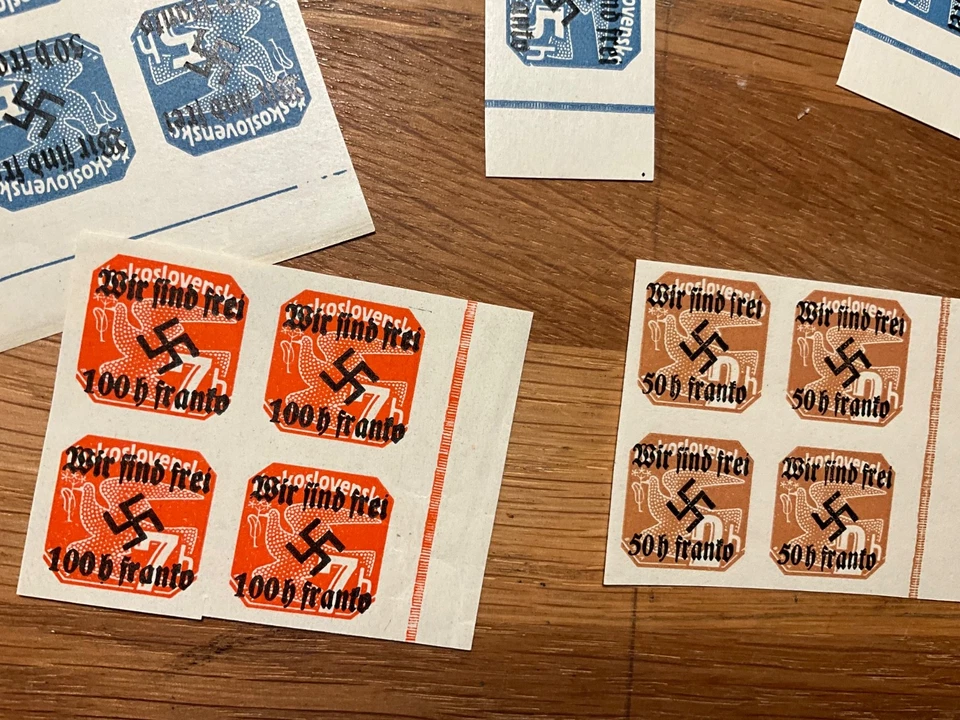 Alemania Checoslovaquia Esvástica Sobreimpresión en bloques imperfectos como nuevos lote 2 ad2 Foto 4 de 4