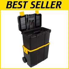 Stackable 2-in-1 Portable Tool Box with Wheels and Comfort Handle - Black/Yellow