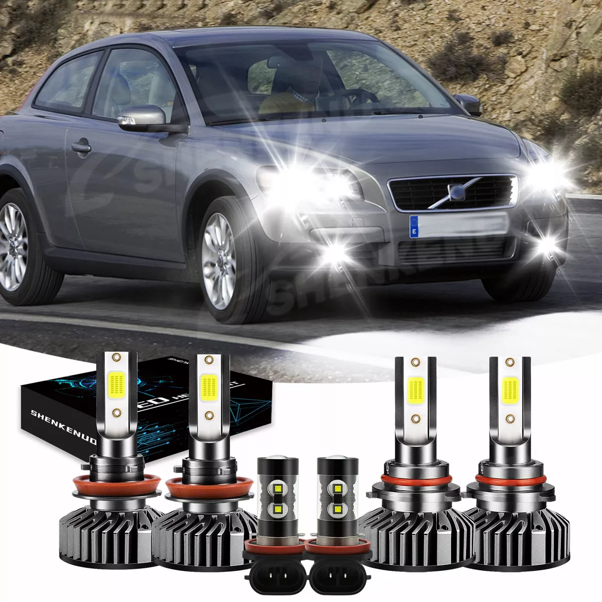 For Volvo C30 2007 2013 S40 2005 2011 LED Headlight Hi Low Kit Fog