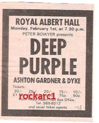 DEEP PURPLE Royal Albert Hall 1971 Original Vintage  Press Advert - 3x3 inches