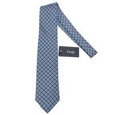 Drake's NWT Neck Tie in Light Blue with Orange/White Geometric Pattern 100% Silk