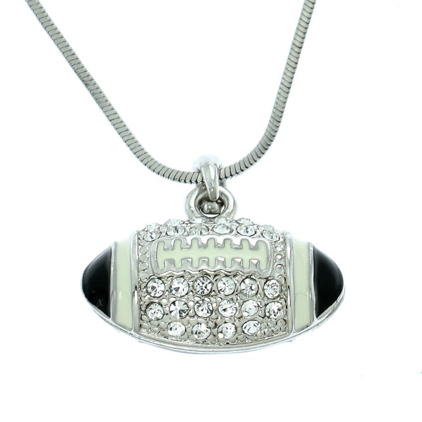 Swarovski Crystal Black Football Pendant Necklace 18 Inch Chain Gift