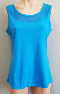 BNWOT Womens Sz L 14 Avon Brand Blue Basic Mesh Panel Sleeveless Tank Cami Top