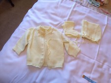 Vintage Yellow Baby Sweater Set with Matching Booties and Hat