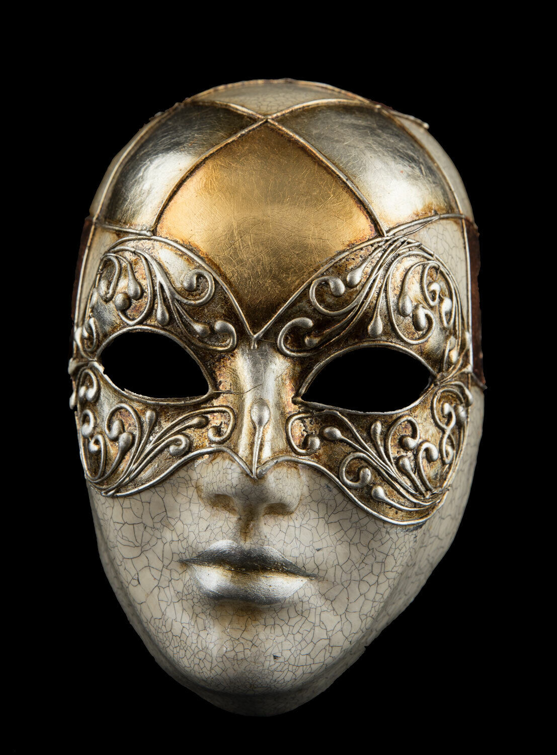 Mask from Venice Face Volto Silver Golden Crackle Copper Paper Mache 22484