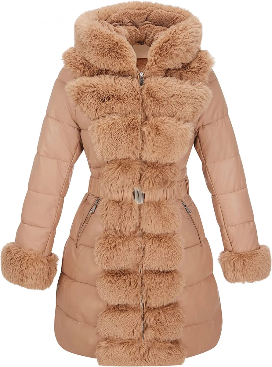 Beige Down Jacket with Brown Furs Collar and Branded Belt Louis Vuitton