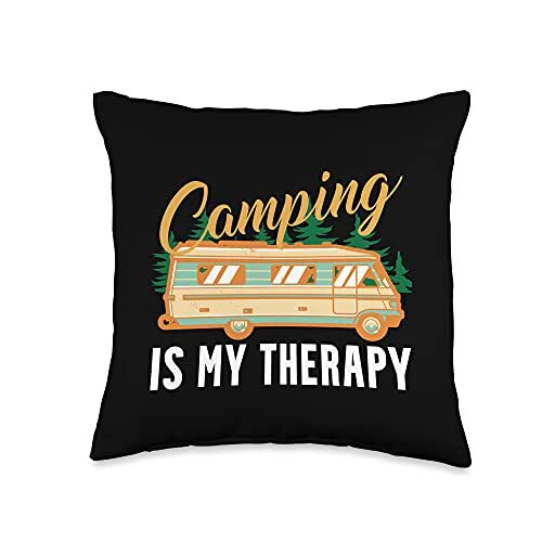 Camping is My Therapy Funny Camper Saying Throw Pillow 16x16