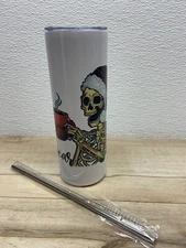 Zonegrace Stainless Steel Skinny Tumbler 20oz Ho Ho Wat A Year W/ Straw & Brush