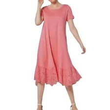 LOGO by Lori Goldstein Cotton Modal Dress with Eyelet Hem-Tea Rose-5X-A511224