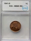 1941-D LINCOLN WHEAT CENT - ICG MS-65 RD