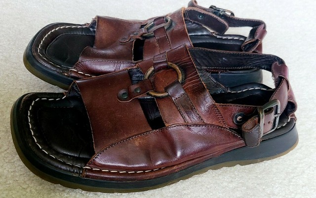 Aldo Made Men's 8 Brown Leather Fisherman Buckle Sandals Back Strap 41 | eBay