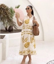 ZARA NWT $129 WOMAN LINEN BLEND SHIRTDRESS ZW COLLECTION ECRU/YELLOW | 3484/192