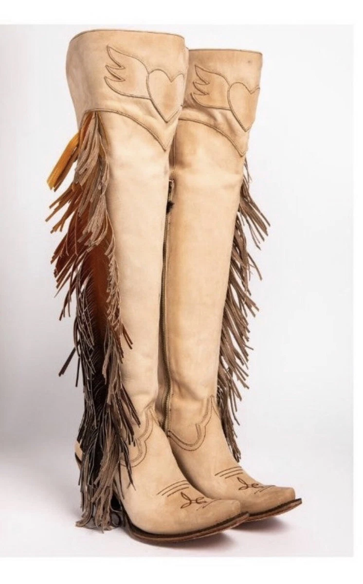 Over the knee top cowboy boots with fringe