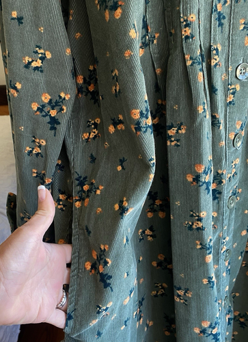 Vermont Country Store Dress Womens 2X Green Floral Corduroy Cottage Pintuck Long - Picture 5 of 12
