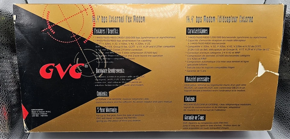 GVC V.42bis External Fax Modem Model 14400 MNP5  (A8) - Image 4 of 4