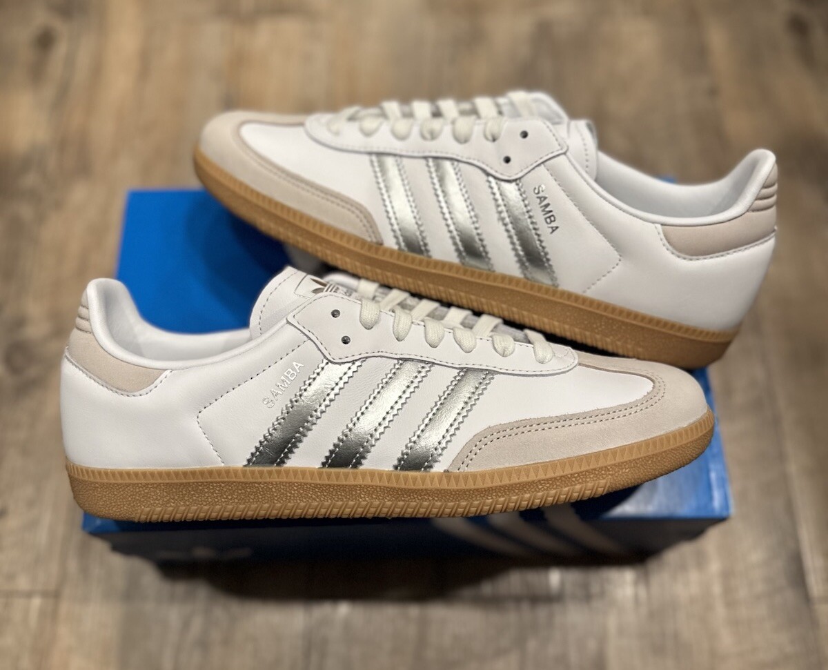 JI2725 adidas Samba OG White Silver Metallic Grey (Women's JI2725 adidas Samba OG White Silver Metallic Grey (Women's