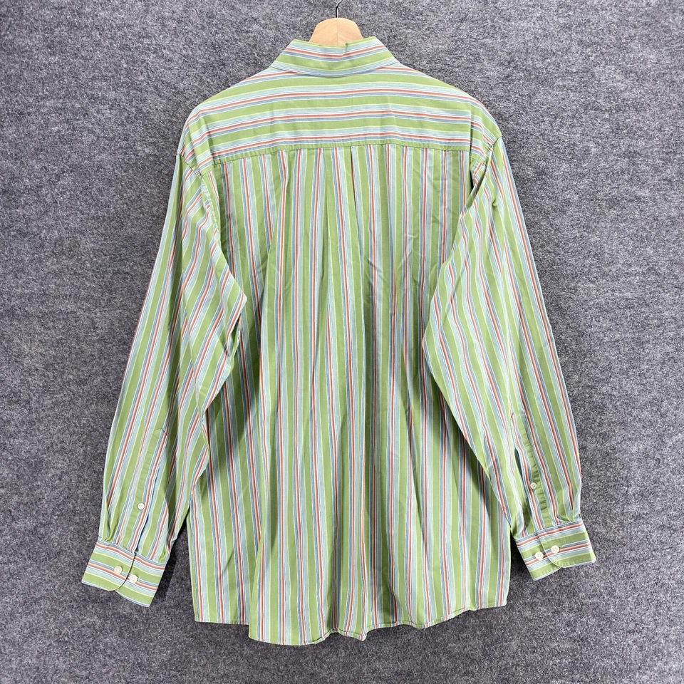 Camisa Talbots Hombre M Mediana Verde Rayas Cuello Abotonado Manga Larga Algodón Foto 2 de 4