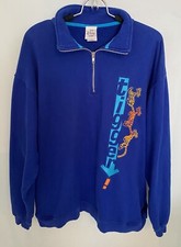 The Disney Store Men's XL Embroidered Tigger 1/4 Zip Fleece Sweatshirt Blue