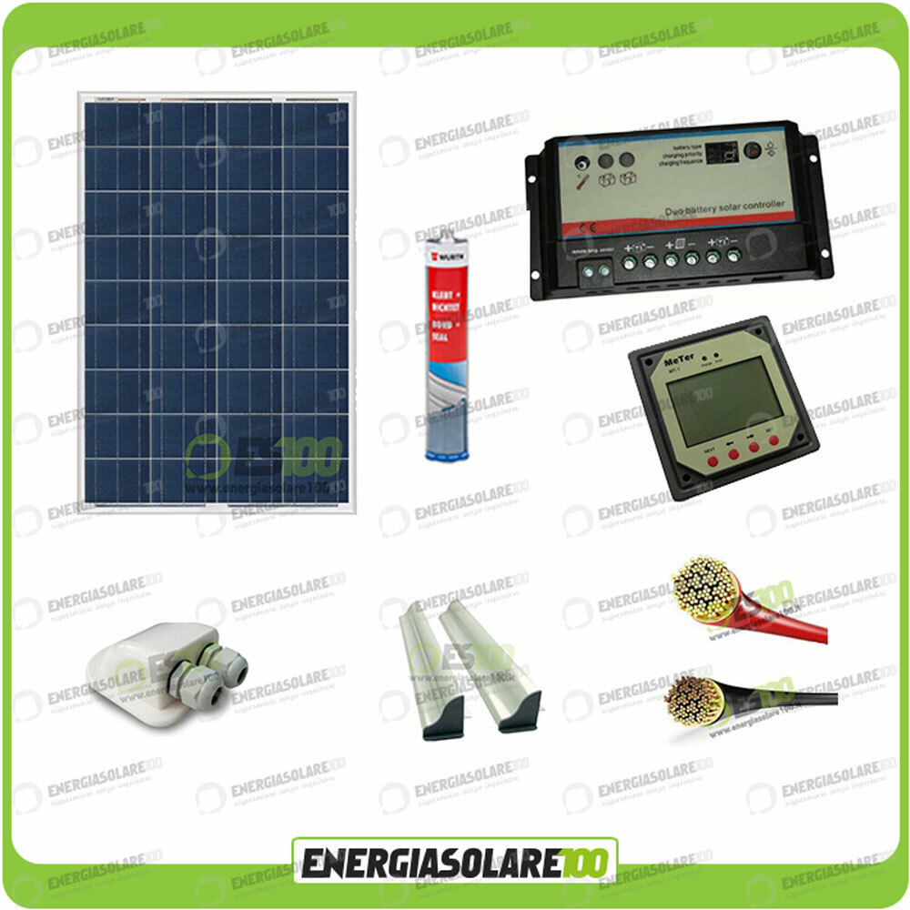 Kit Caravana panel solar 80W 12V cable pasacables soporte adhesivo regulador REG