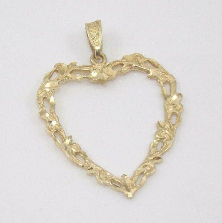 Solid 14K Yellow Gold Diamond Cut Leaf Scroll Hea… - image 2