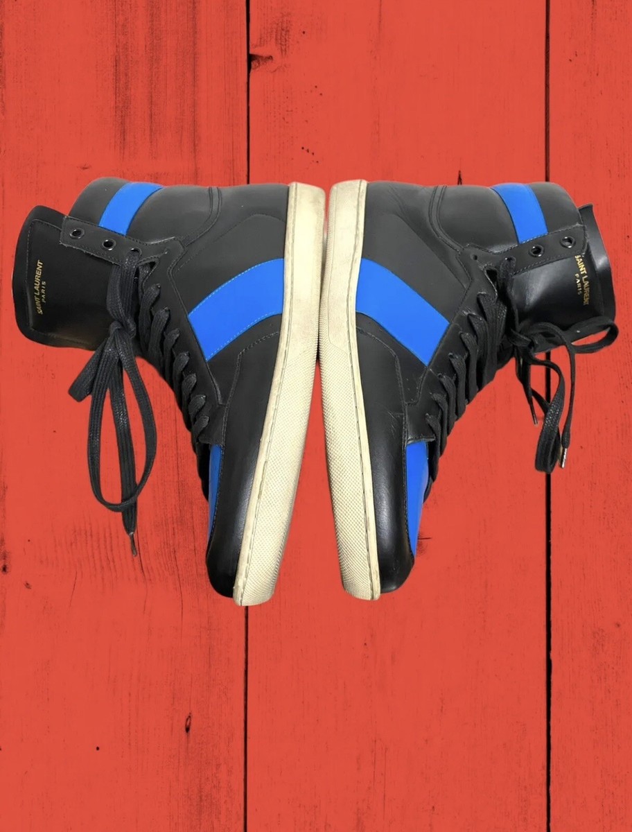 Saint Laurent SL/10H Black/Royal Blue High Top Court Sneaker Size