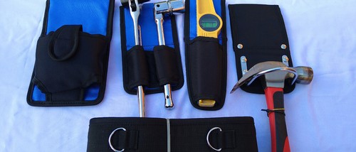 Scaffolding Tool Belt Blue Nylon 4 Tools Pouch Spanner Tape Level Hammer Holder - Picture 2 of 6