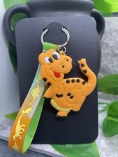 4" Silver-Tone Silicone Dinosaur Wristlet Keychain New Free Ship B1471