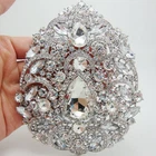 Bride 4.92" Flower Drop Pendant Bridesmaid Brooch Pin Clear Rhinestone Crystal