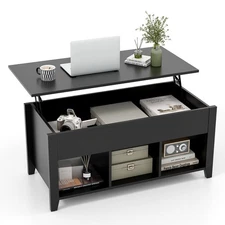 Moccha Wood Lift Top Coffee Table, Modern Cocktail Table w/Hidden Storage Com...