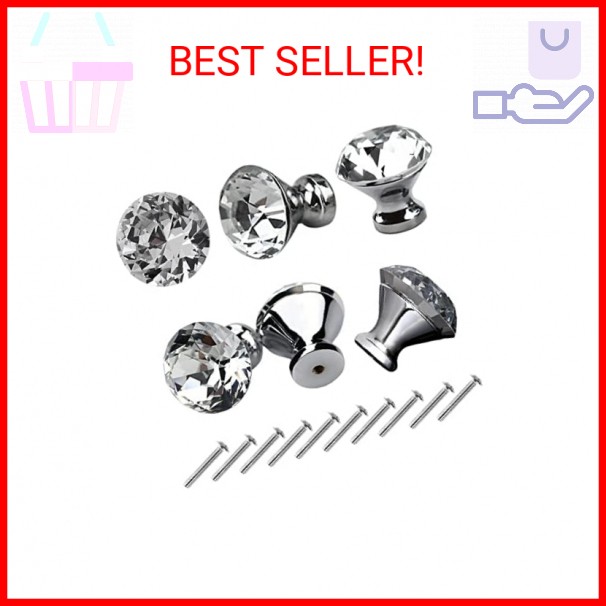 HOSL 10Pcs 1.2 Inch Crystal Glass Cabinet Knobs Dresser Drawer Pulls