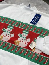 Vintage New Steppingstones Christmas Snowman Knit Crewneck Sweatshirt L W Tags