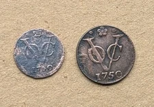 SET Nominal 1750 Half 1/2 & 1 Duit Netherlands VOC New York Penny Coin_Z198