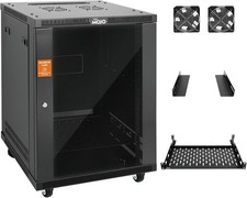 15U Enclosed Wall Mount Rack Kit with Glass Door for Network  AV Gear