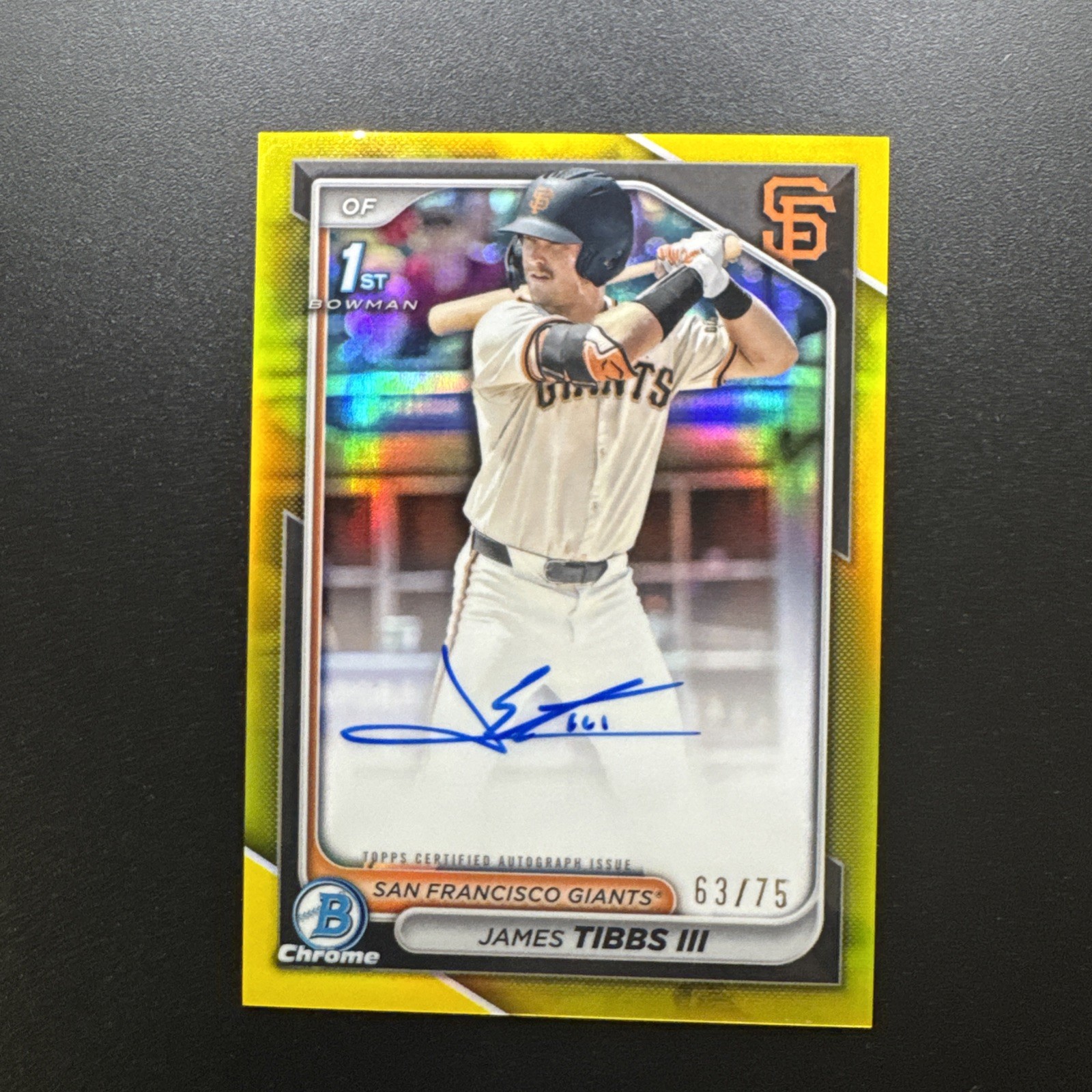 James Tibbs III 1st Auto 2024 Bowman Chrome Draft Yellow Refractor /75