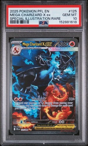 2025 POKEMON PFL EN-PHANTASMAL FLAMES #125 MEGA CHARIZARD X EX PSA 10