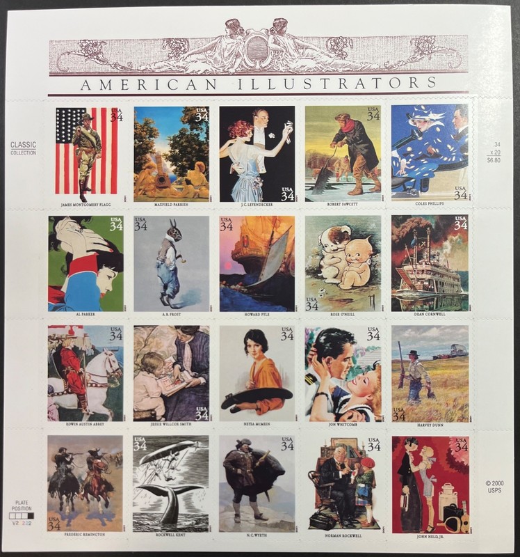 United States, 2001 34 cent Amer. Illustrators, Sheet of 20, Scott 3502, MNH ExF