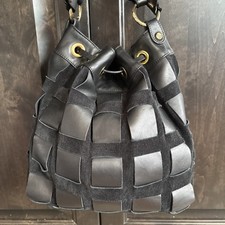 Borsa a secchiello Nardelli donna nera tessuto pelle scamosciata coulisse tracolla
