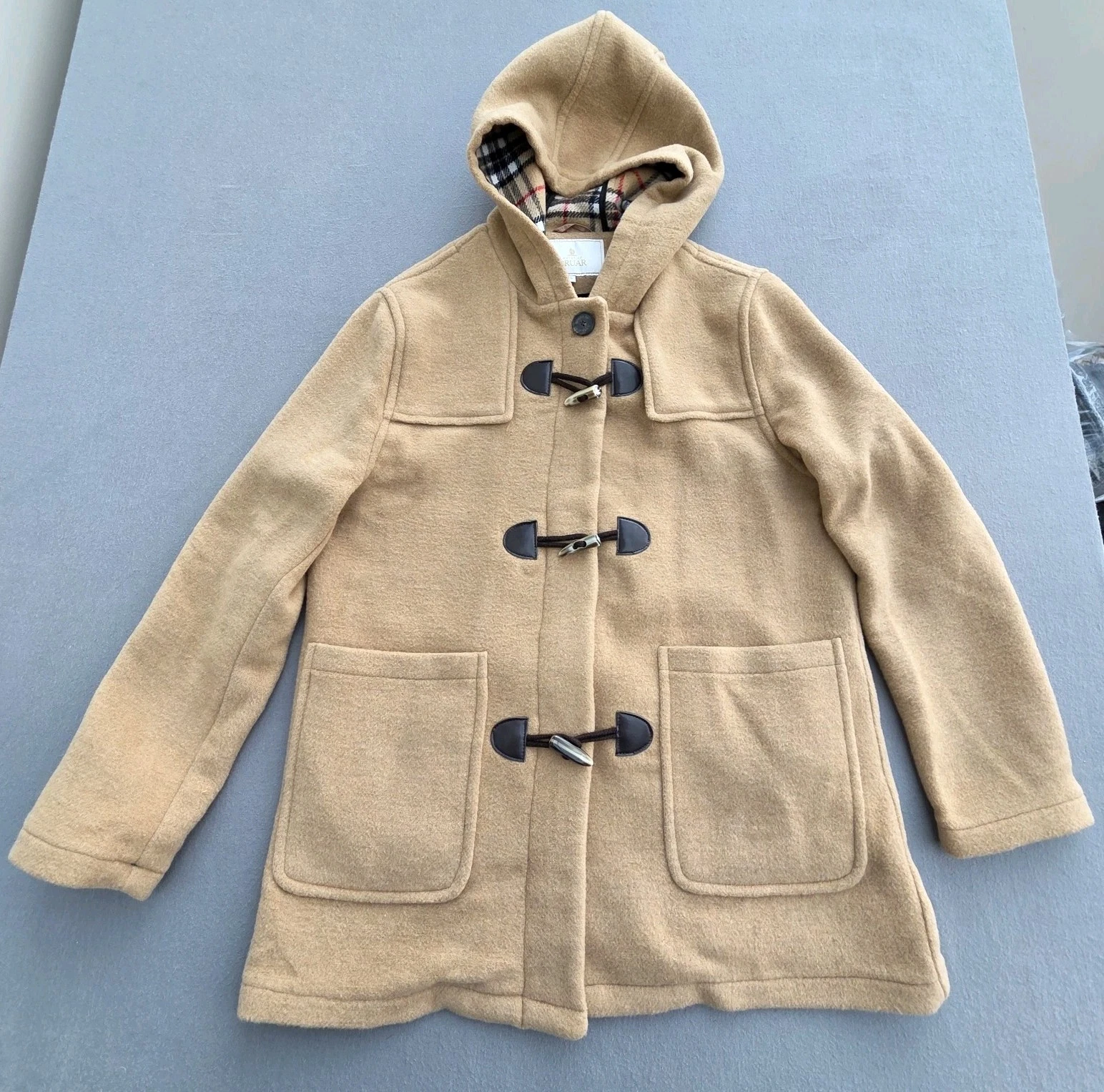 House of Bruar Brown Duffel Coat Size 16 Made In England Hooded Wool Blend