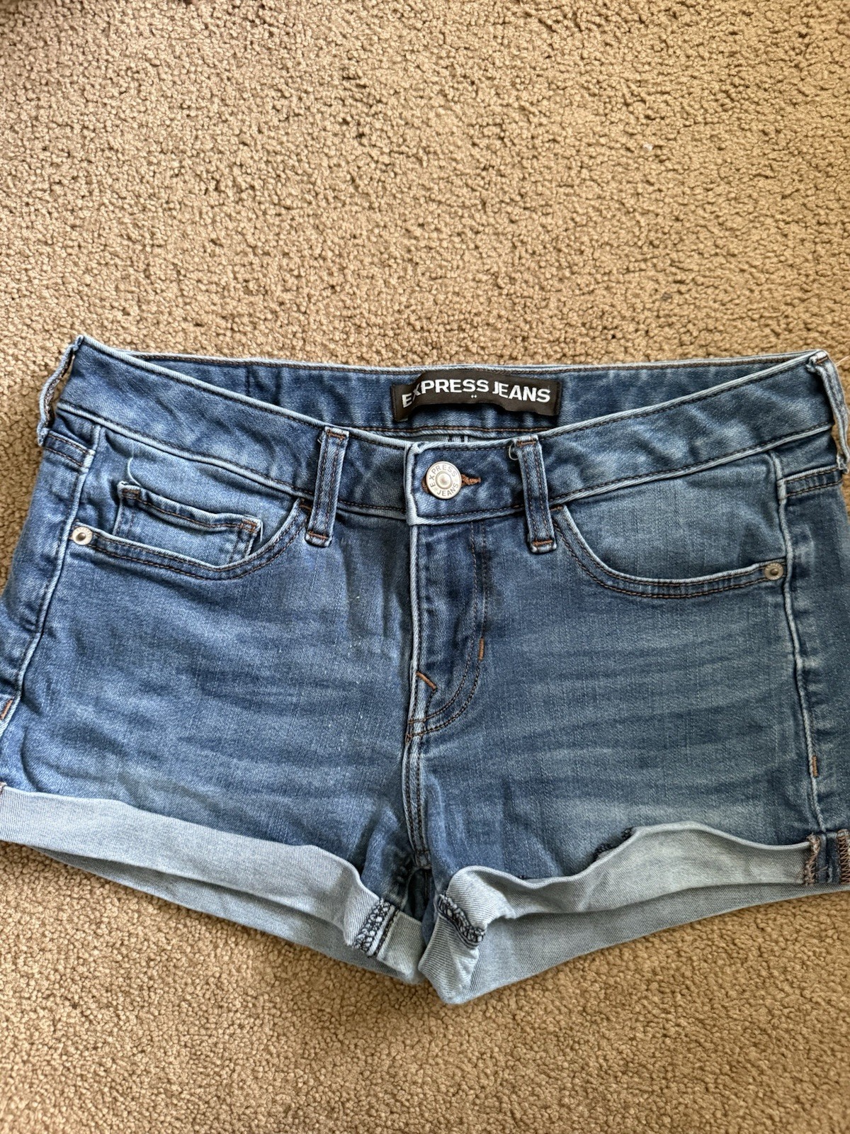 Express Women's Cuffed Denim Shorts Low Rise Stretch Blue Size 4