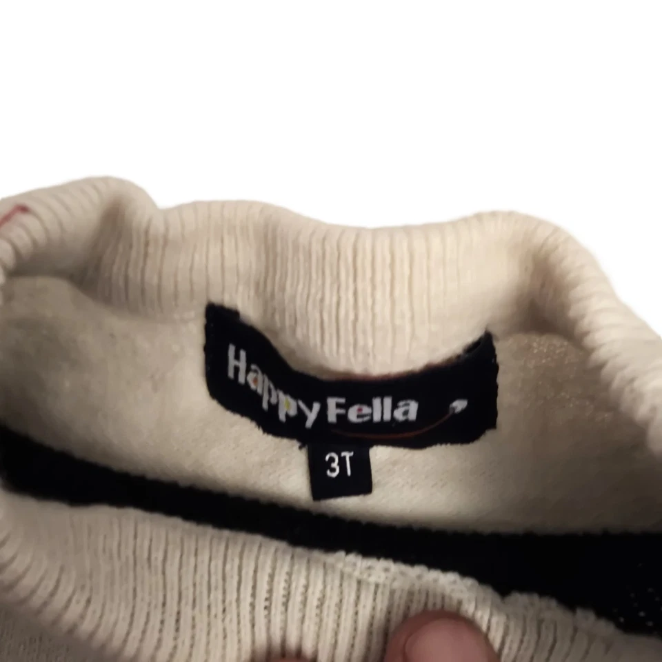 Suéter Happy Fella Talla 3T Niño Bulldog Invierno Blanco Negro Manga Larga Foto 3 de 4