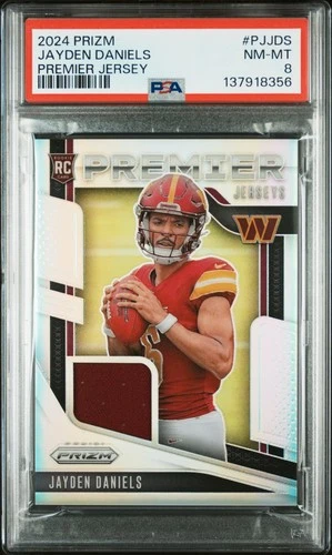 2024 Prizm Jayden Daniels #PJJDS Premier Jersey Rookie Card PSA 8 NM-MINT