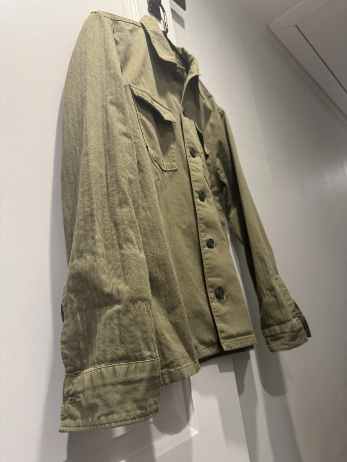 RRL Ralph Lauren Green Cotton Twill Military Jacket Shirt Pockets Size S - product detail image 8