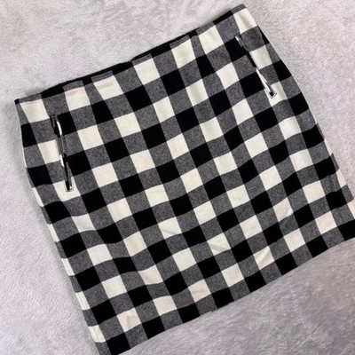 Talbots Woman Skirt 16W Black White Buffalo Plaid Wool Blend Lined Mini Skirt