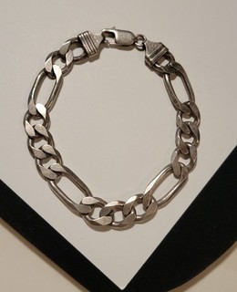 Vintage Signed GM Italy 925 Sterling Silver Figaro Link Bracelet 24 Grams Chunky