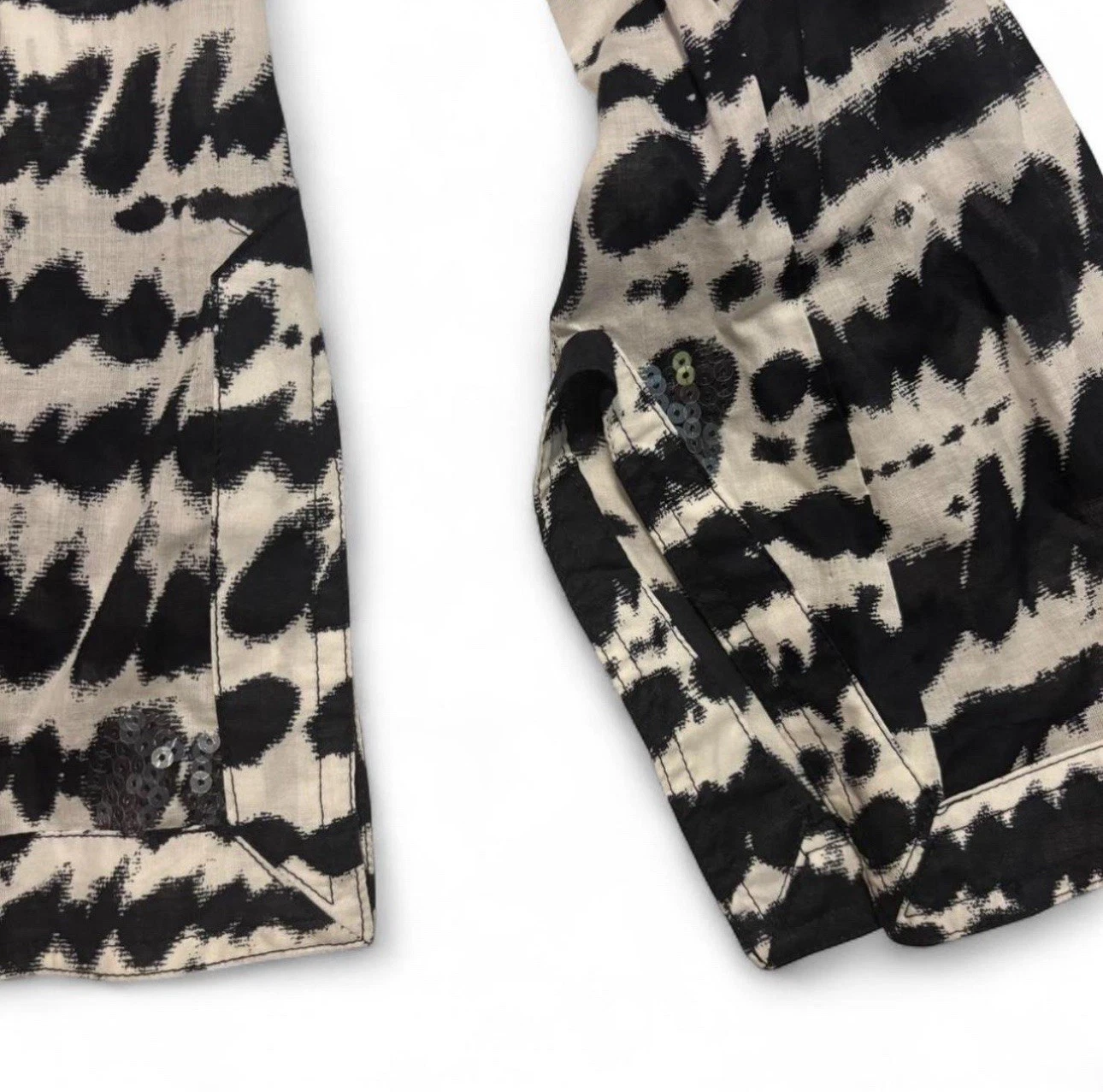 Top tunica donna Tory Burch taglia 8 nero bianco stampa paillettes blusa cotone