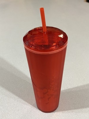 24oz Venti Red Hearts Plastic Starbucks Cup COLD Tumbler Domed Lid Straw Love