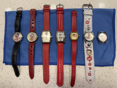 Lot of 7 Vintage Betty Boop Wrist Watches Red Band